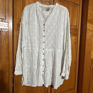 Jaded Gypsy Cream Embroidered Button-Front Tunic